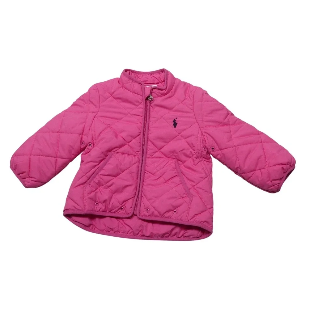 Ralph Lauren Jacket Baby Girls 3-6 Months Pink Quilted Puffer Coat Zip Winter